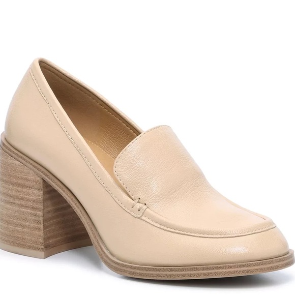 Crown Vintage, Nude Supple Leather with Black Stacked Heel Loafers 7.5 - Picture 1 of 9